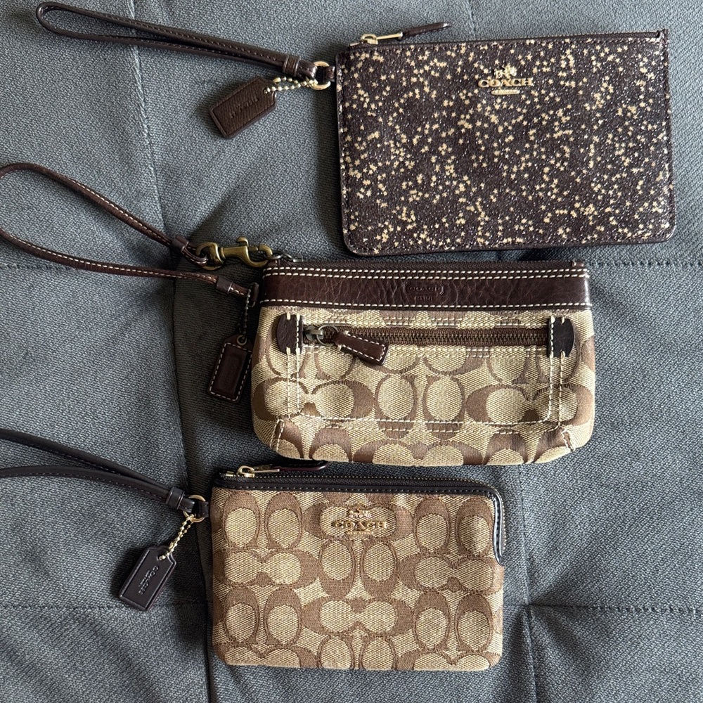 Coach Wristlet Set in Brown and Gold Sparkle (all 3 wristlets)